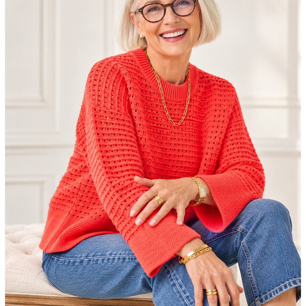Alice Walk | Cotton Cashmere Crochet Pullover Sweater Papaya | Sz XS - Picture 1 of 10